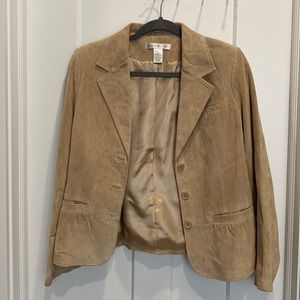 pursuits,ltd womens blazer jacket beige notch lapel pockets lined leather Size M